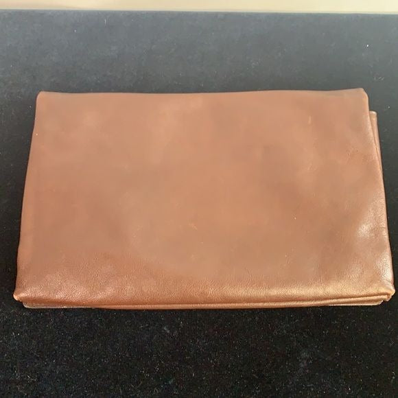 BOTTEGA VENETA Brown Calf Leather Flap Large Clutch