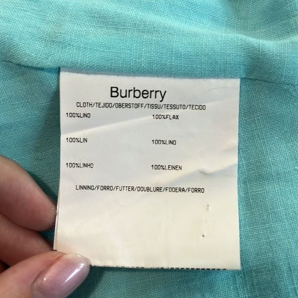 Burberry Aqua Linen Blazer and Trousers Suit Set