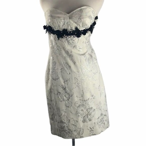 Derek Lam Cream Brocade Strapless Dress with beads