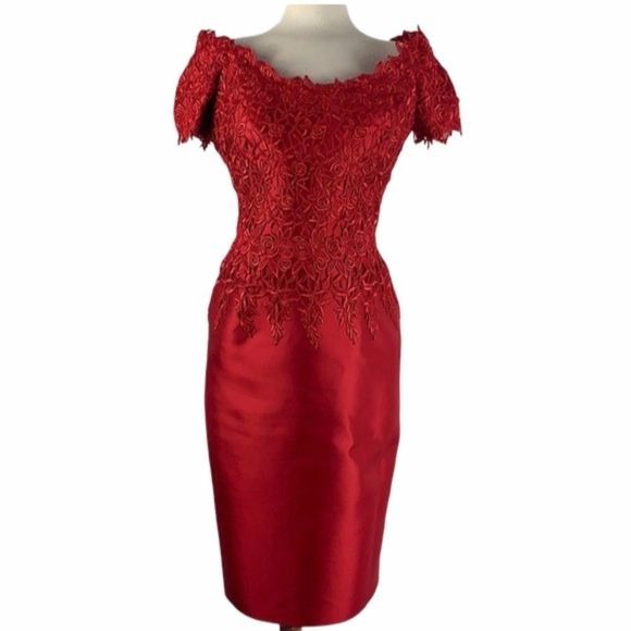 HelenMorely Red Lace Beaded Cocktail Dress