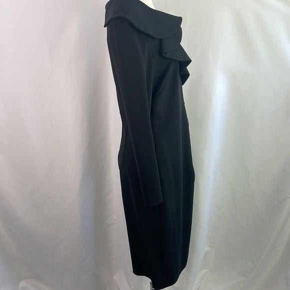 Valentino Black Ruffle Front Midi Dress