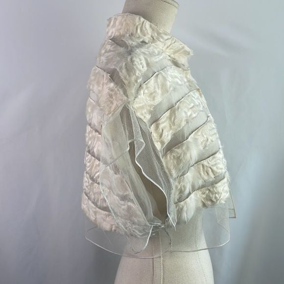 Akris Cream Silk Faux Fur Striped Crop Jacket