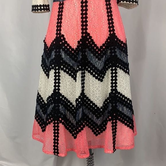 Stogova Pink, Black, Cream Color MIDI Dress