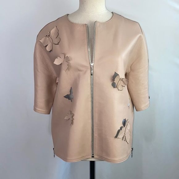 Stogova pink faux leather butterfly cutout jacket