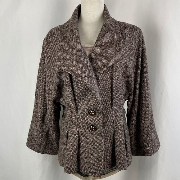 Escada Brown Tweed jacket silk print top/ brown slacks