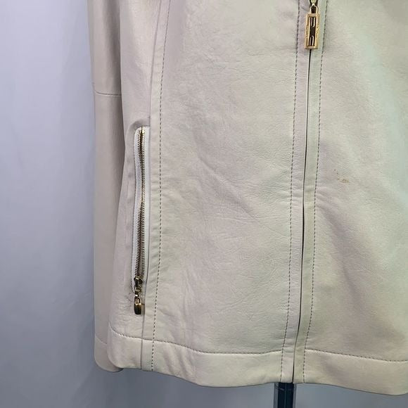 St. John cream pleated zip lamb leather jacket