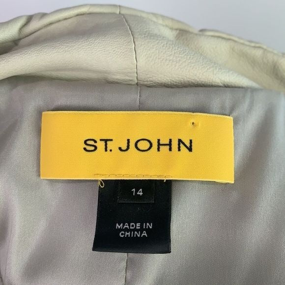 St. John cream pleated zip lamb leather jacket