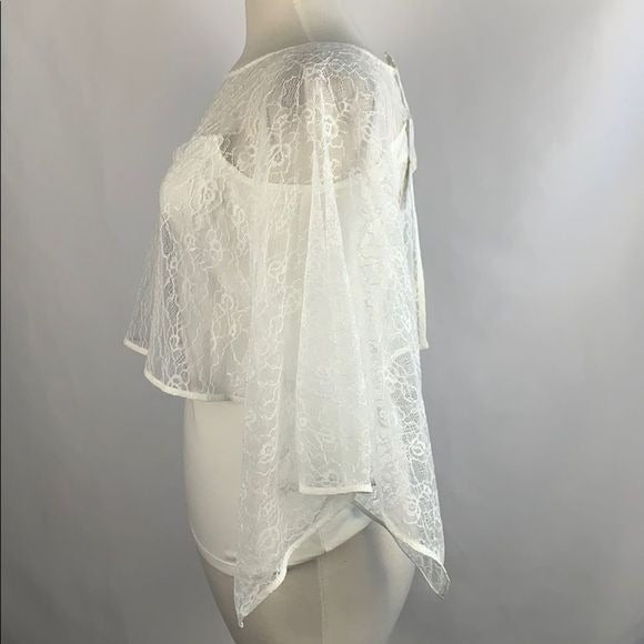 Ann Fontaine White Lace Overlay Top NEW