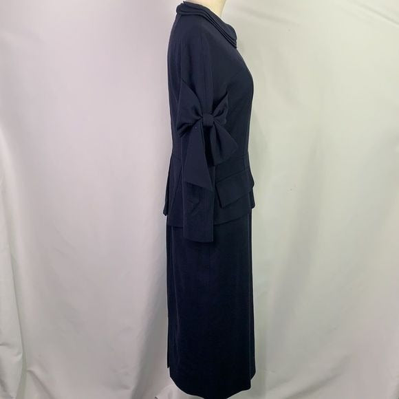 Stogova Navy Bow Sleeve with Peplum Midi Dress
