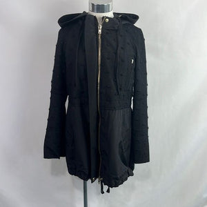 RED Valentino Black Nylon with Lace Overlay and Hood Jacket