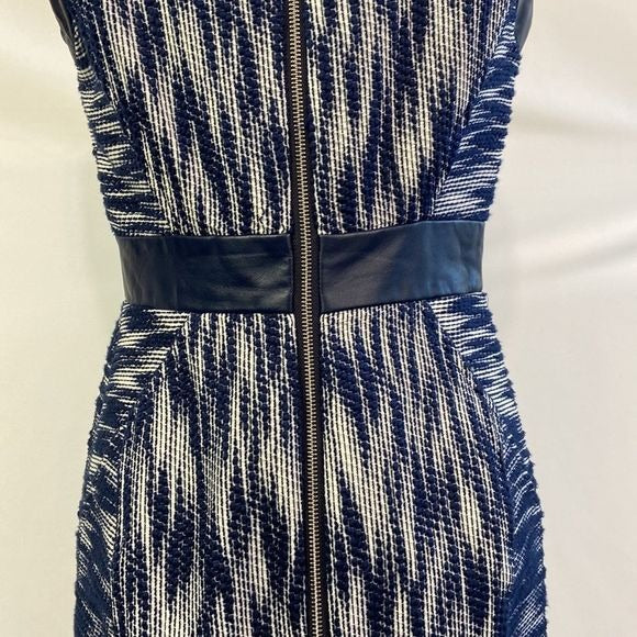 Milly Blue Print Sheath with Lamb Leather Trim Dress