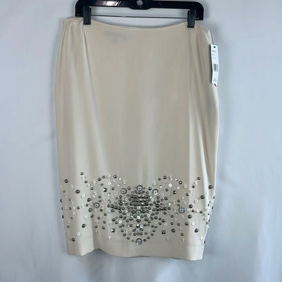 NWT Lafayette 148 Cream w Beads Silk Skirt