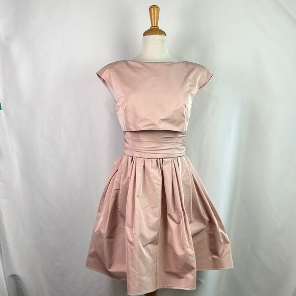 Paula Ka Pink Layered Top Pleated Bottom Dress