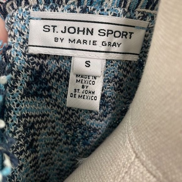 St John Blue Print Long Cardigan With Belt