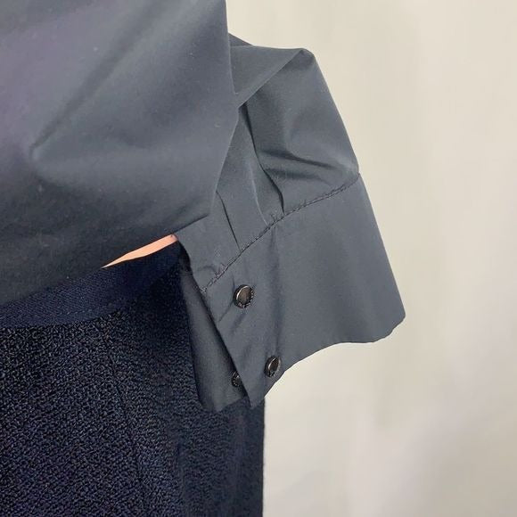 Elie Tahari blue mixed texture zip front/belted dress