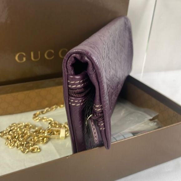Gucci Purple Leather Logo Clutch With Box Bag