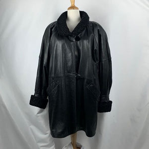 Christian Dior Vintage Black Mink Lined Leather Coat With Persian Trim