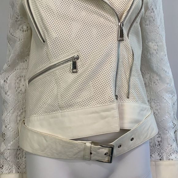 Olivia Palermo NWT white leather and lace moto jacket