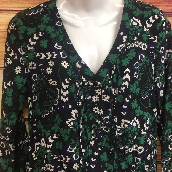 Veronica Beard Green Floral Print Silk Blouse Top