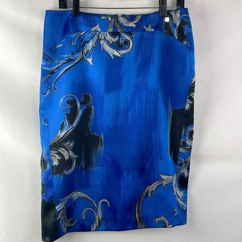 Gianni Versace Blue Print Satin Pencil Skirt