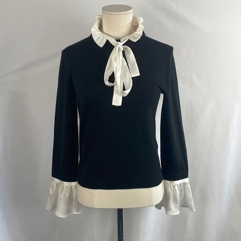 Alice & Olivia Black With White High Collar / Cuffs Sweater