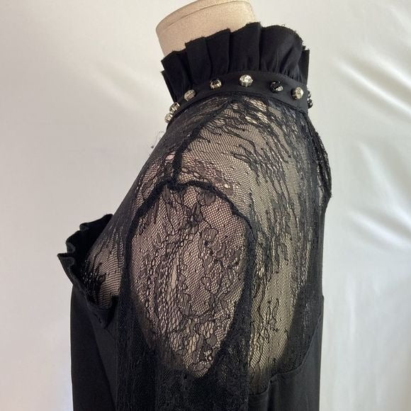 NWT Black High Neck Dress with Lace/Stones