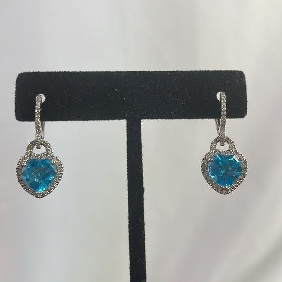 Blue Crystal Diamond Heart Earrings