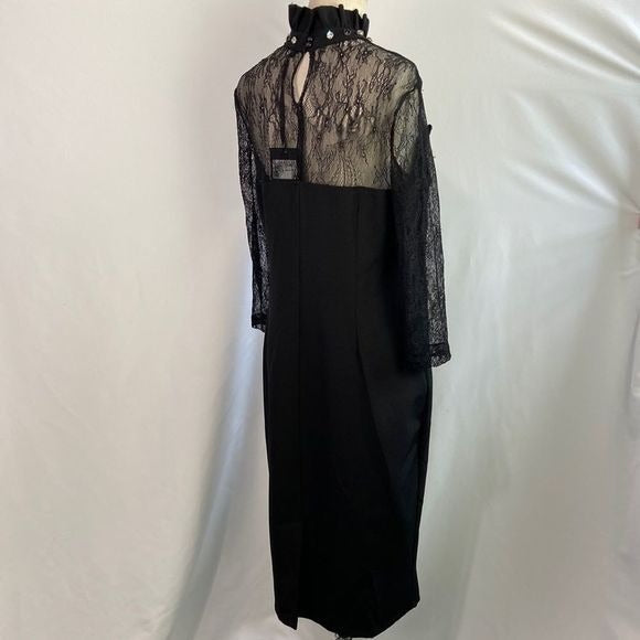 NWT Black High Neck Dress with Lace/Stones