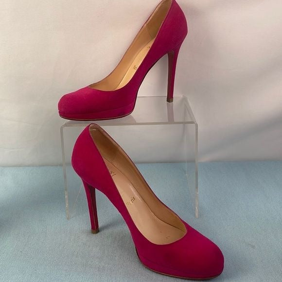 Christian Louboutin Pink Suede Platform Pumps As Is Shoes