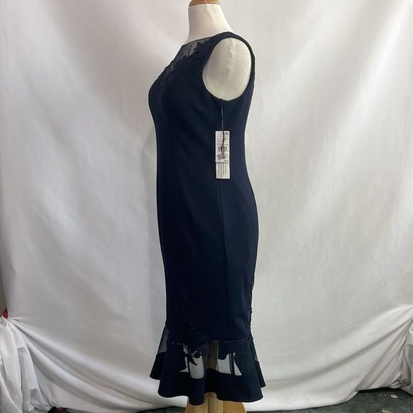 Aidan Mattox NWT Navy Sheer Top Lace Midi Dress