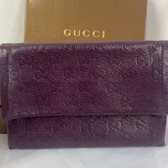 Gucci Purple Leather Logo Clutch With Box Bag