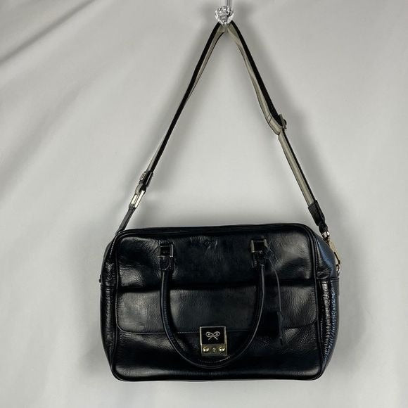 Anya Hindmarch black leather satchel with strap