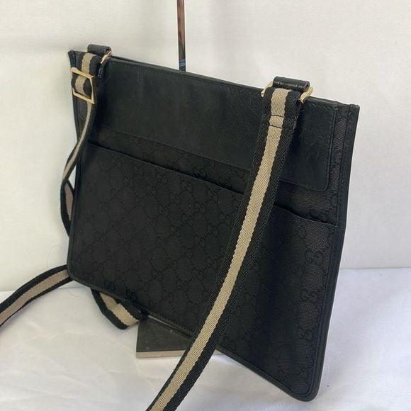 Gucci Black Canvas Logo With Leather Trim Cross Bag