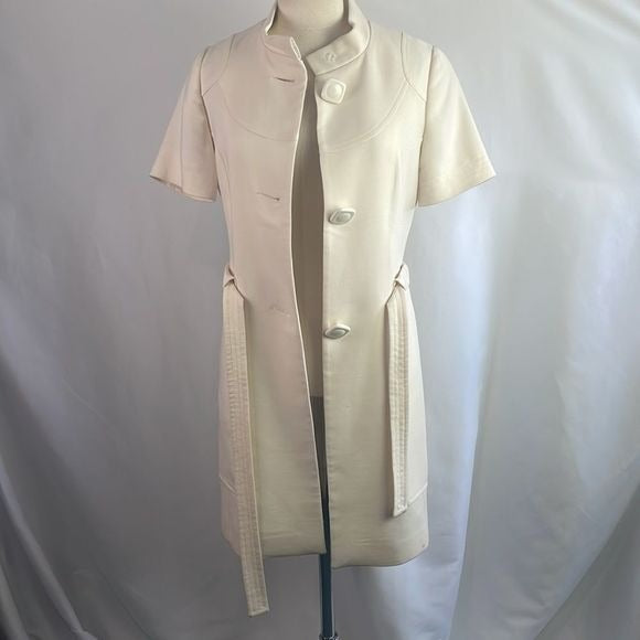 Vintage Cream Hi-Neck 3/4 Belted Jacket and Skirt