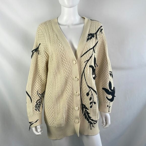 Dorothee Schumacher Cream Cardigan with Black Embroidery Cable Knit