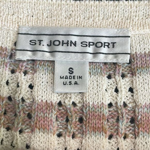 St. John Tan Striped Shell / Cardigan Sweat Set With Tank Top