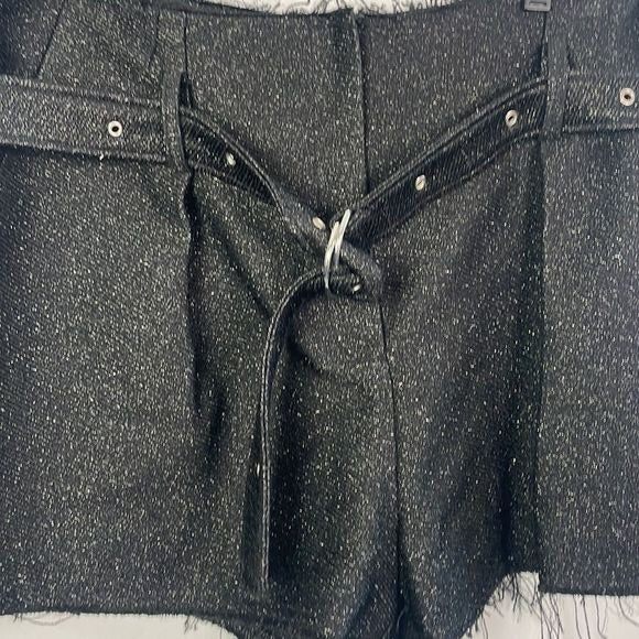 IRO NWT Black Shimmer Raw Edge Metallic Shorts