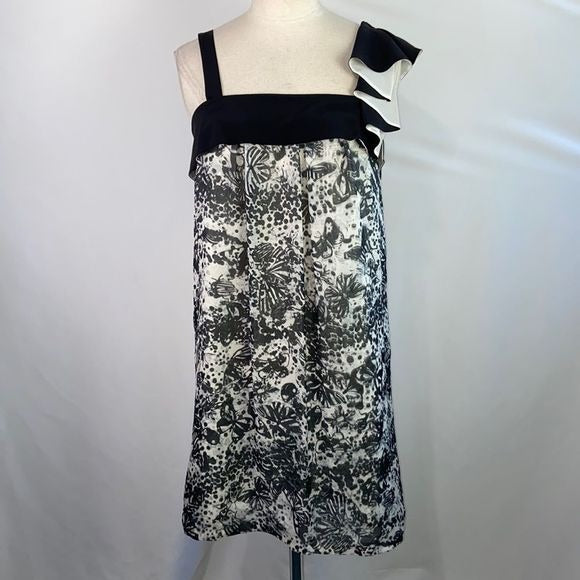 Derek Lam Black Butterfly Print Dress w/ Ruffle Top