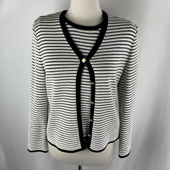 St John black/white stripe cardigan and top