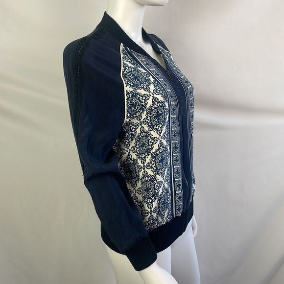 St John Blue Print Silk Zip Jacket