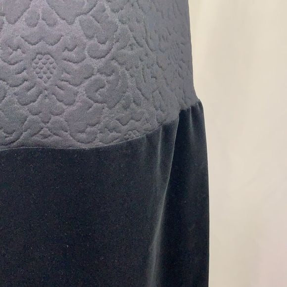 Space Style Concept black textured with velvet drop waist midi dress