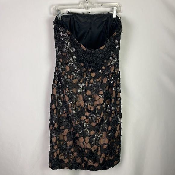 Theia Black Sequin Floral Dress