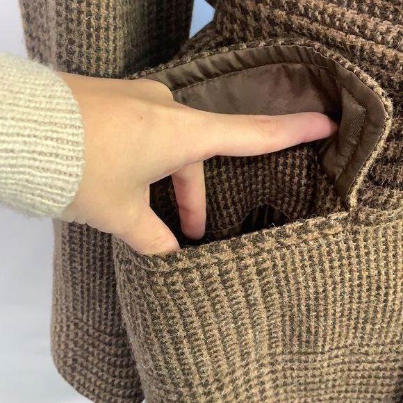 Ralph Lauren Tan Plaid Full Length Wool Coat