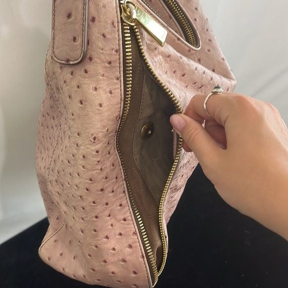 Furla Large Pink Ostrich Leather Bag with Zippers