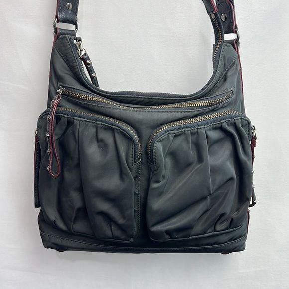 MZ Wallace Black Nylon Studded Crossbody Bag