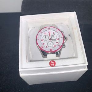 Michele White Watch with Rubber Band and Pink Detail