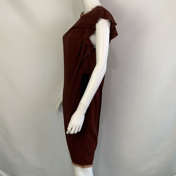 Aquilano Rimondi NWT brown with ruffle on side/bow dress