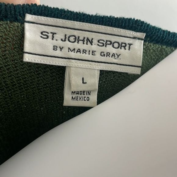 St John Green With Emblem Color Block Sweater