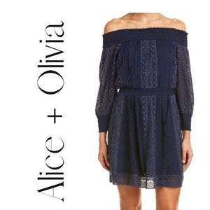 Alice + Olivia blue lace off shoulder mini dress