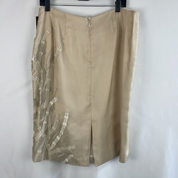NWT Lafayette 148 Tan w Embroidery Skirt